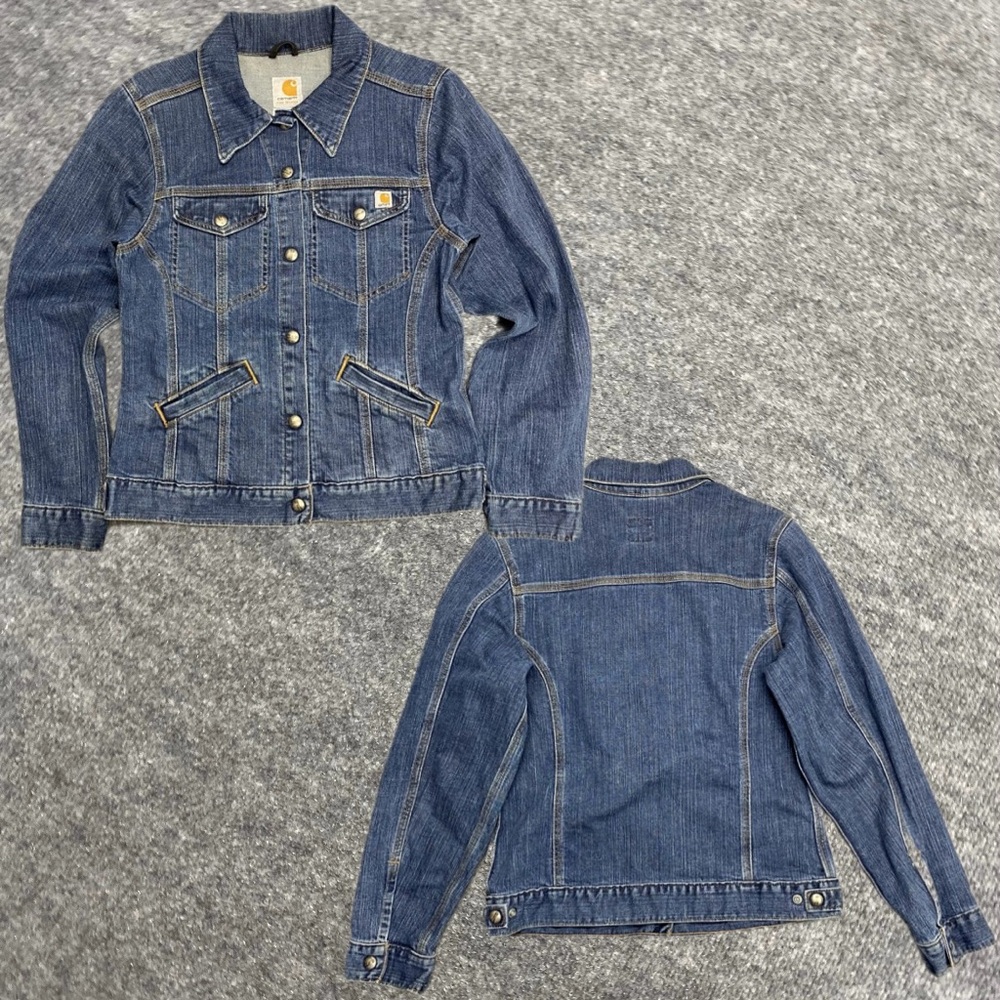 Vintage Carhartt Women Snap Denim Jean Work Jacket Size Small WJ001 F10